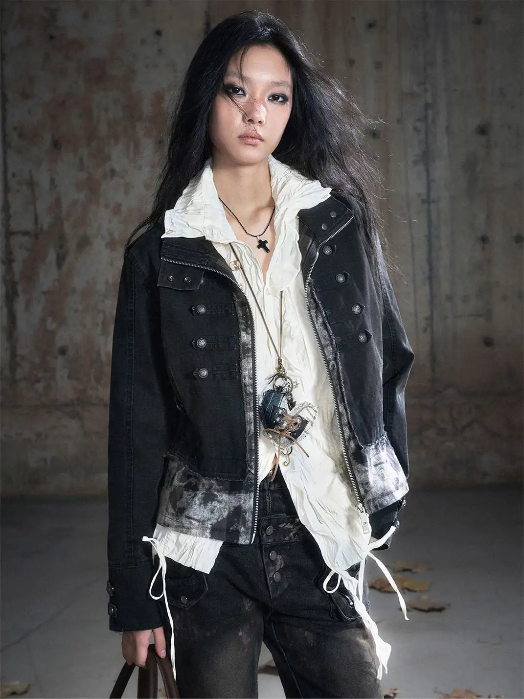 CestNous | Camo Patchwork Cropped Jacket with Zipper