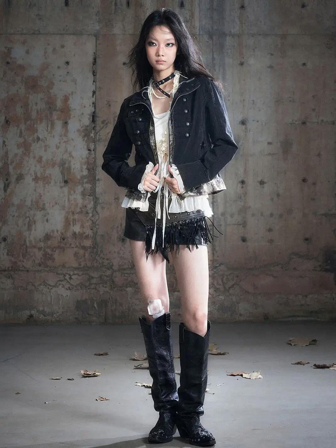 CestNous | Camo Patchwork Cropped Jacket with Zipper