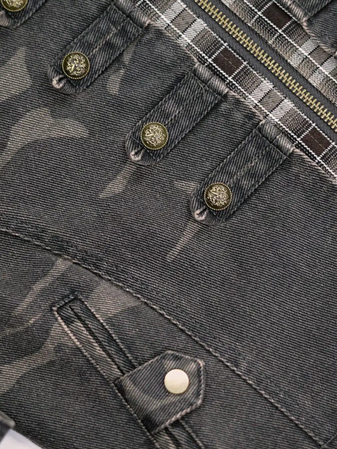 CestNous | Camo Patchwork Cropped Jacket with Zipper