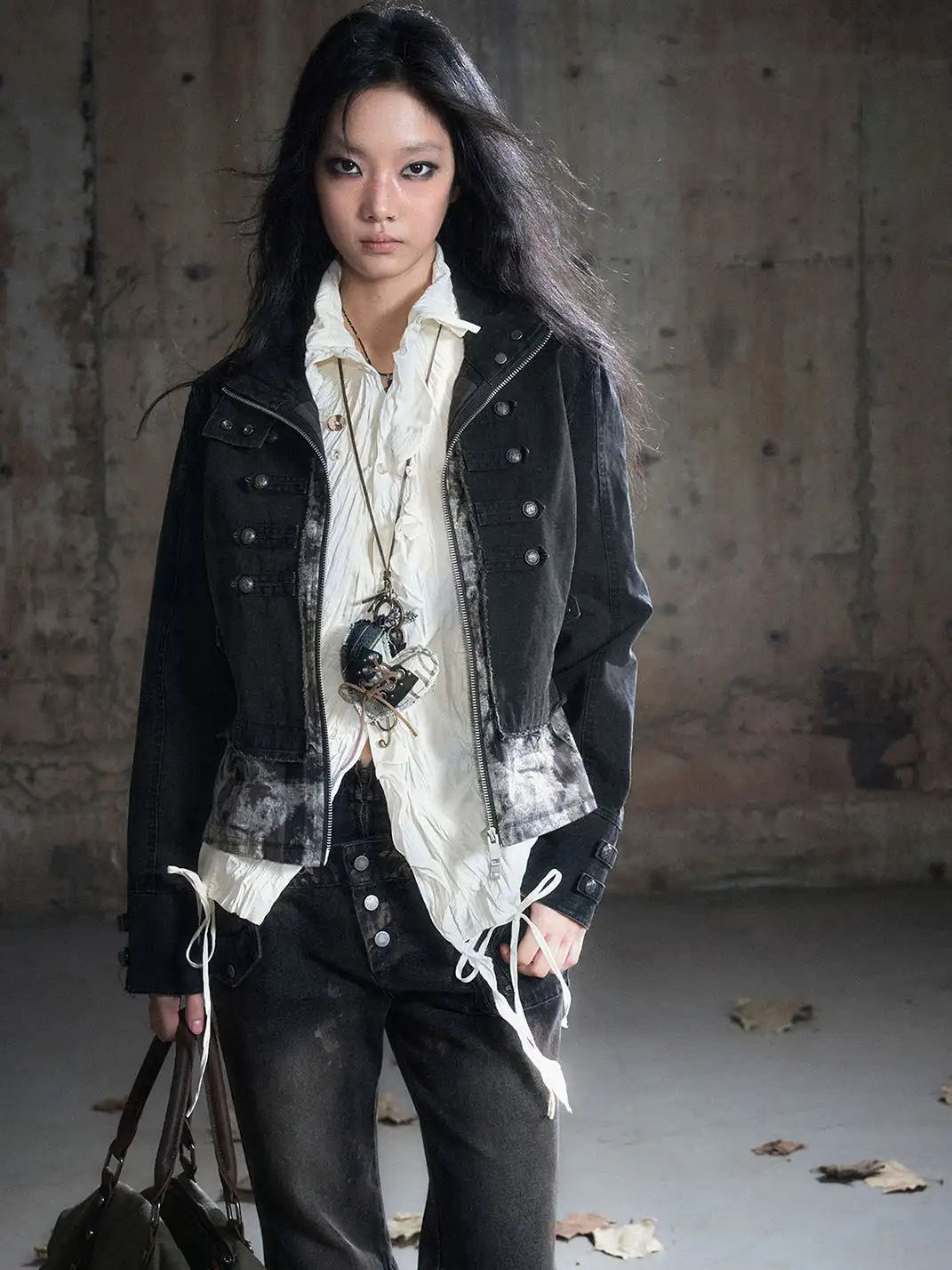 CestNous | Camo Patchwork Cropped Jacket with Zipper