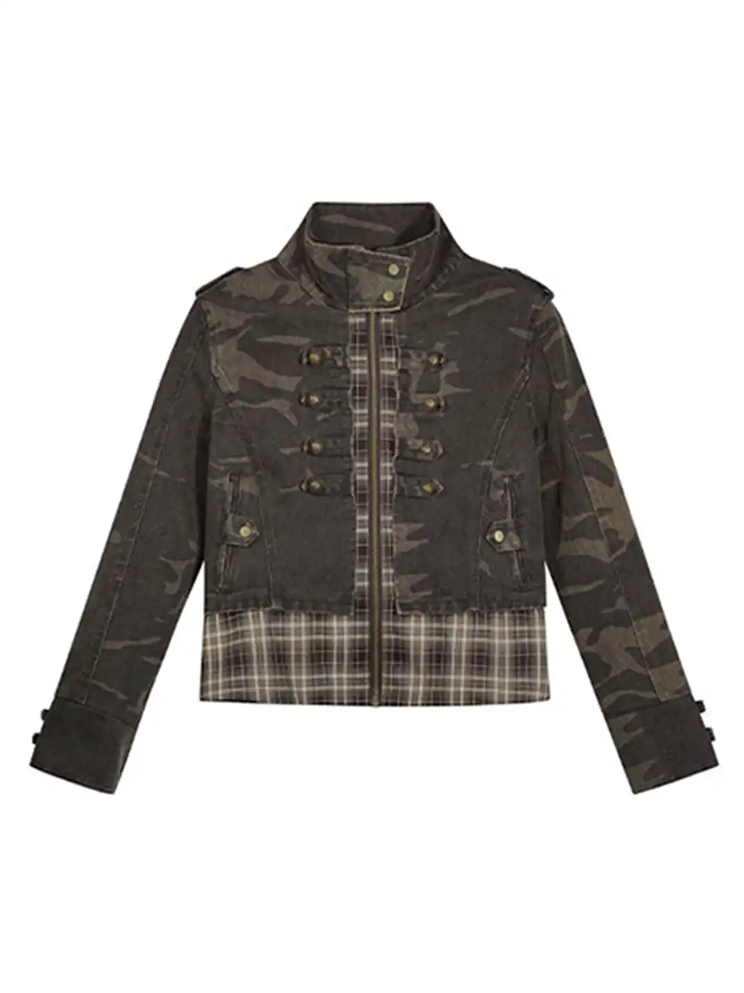 CestNous | Camo Patchwork Cropped Jacket with Zipper