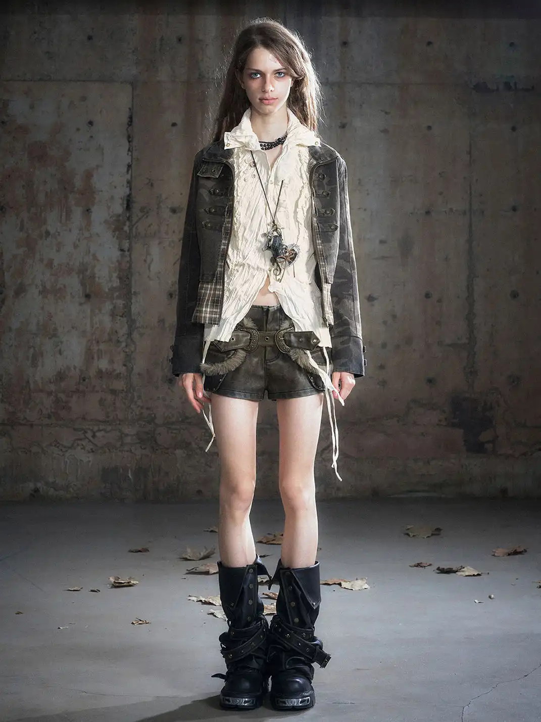 CestNous | Camo Patchwork Cropped Jacket with Zipper