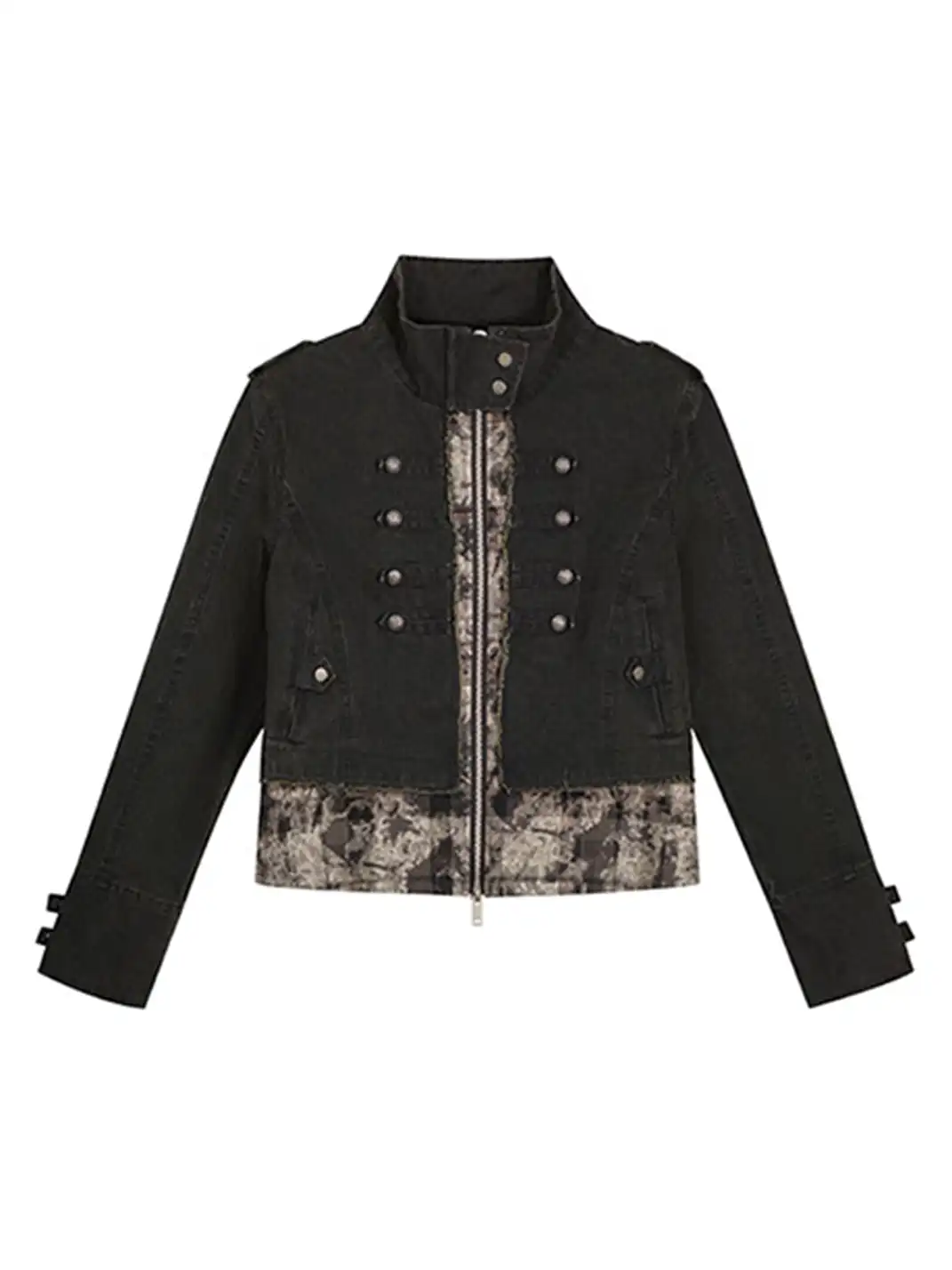 CestNous | Camo Patchwork Cropped Jacket with Zipper