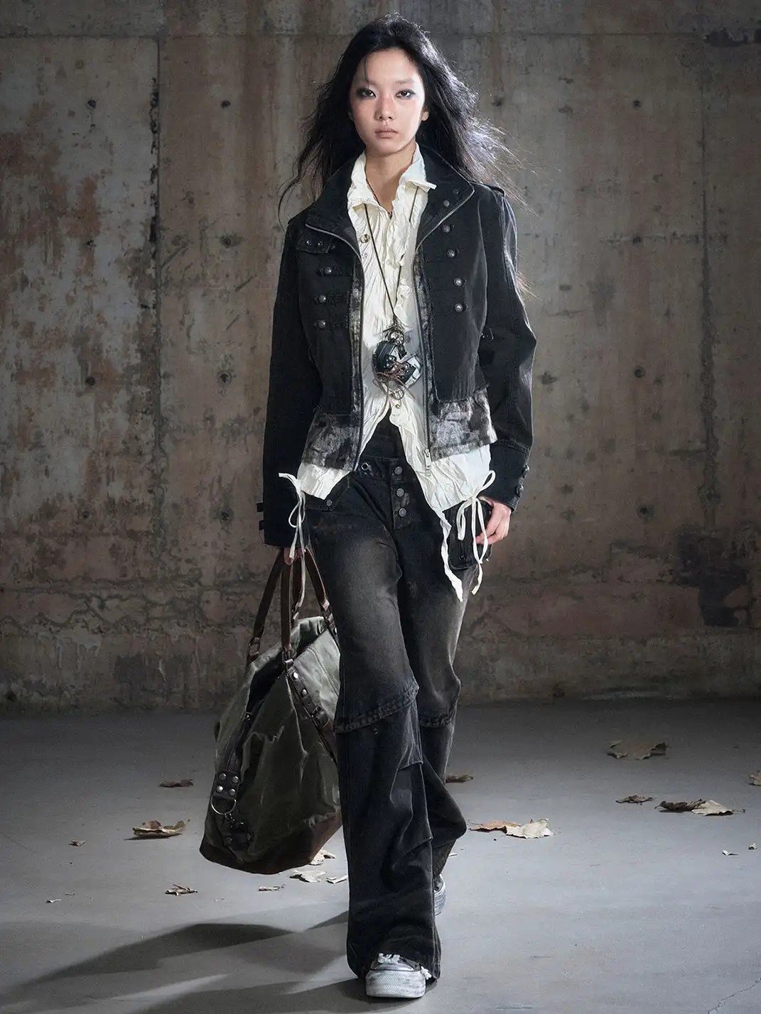 CestNous | Camo Patchwork Cropped Jacket with Zipper