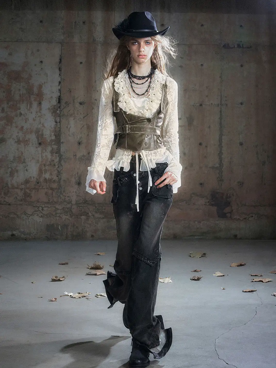 CestNous | Distressed Muddy Dye Patchwork Low-Rise Straight-Leg Jeans