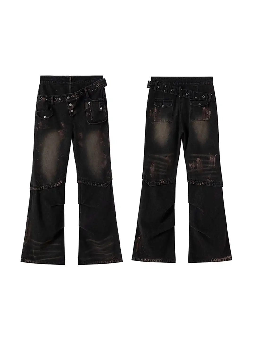 CestNous | Distressed Muddy Dye Patchwork Low-Rise Straight-Leg Jeans