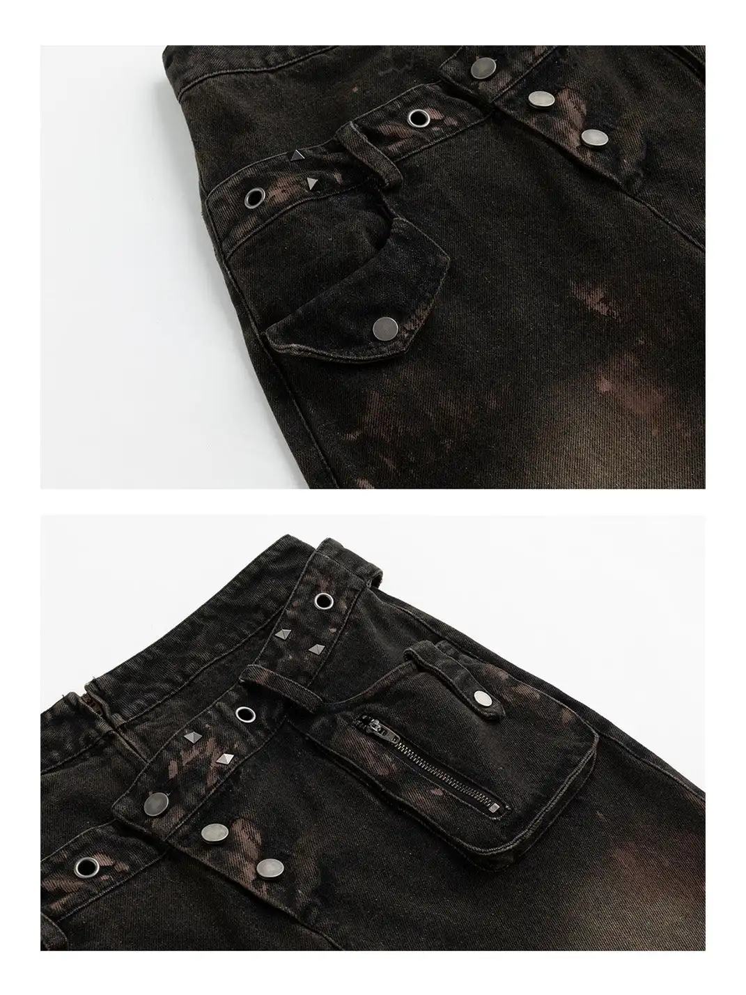 CestNous | Distressed Muddy Dye Patchwork Low-Rise Straight-Leg Jeans