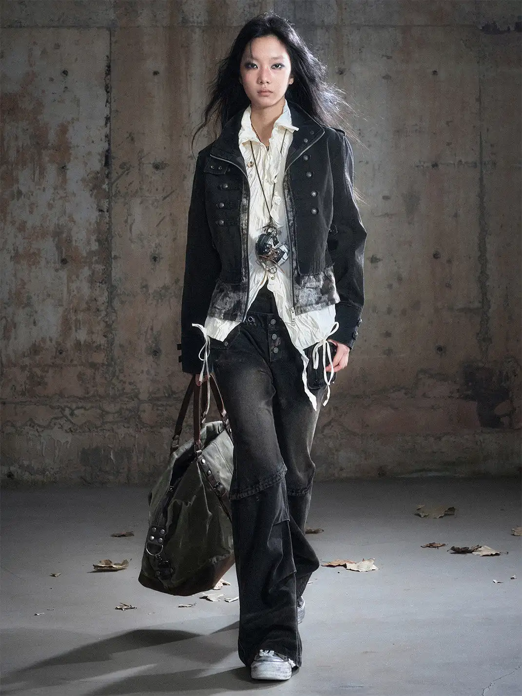 CestNous | Distressed Muddy Dye Patchwork Low-Rise Straight-Leg Jeans