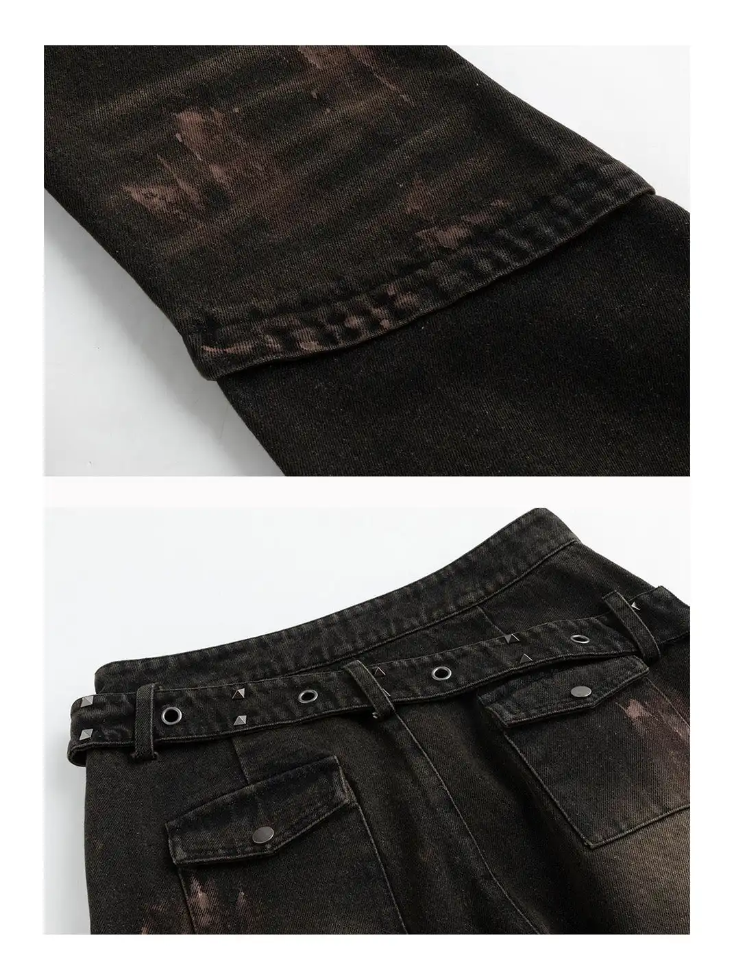 CestNous | Distressed Muddy Dye Patchwork Low-Rise Straight-Leg Jeans