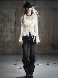 CestNous | Distressed Muddy Dye Patchwork Low-Rise Straight-Leg Jeans