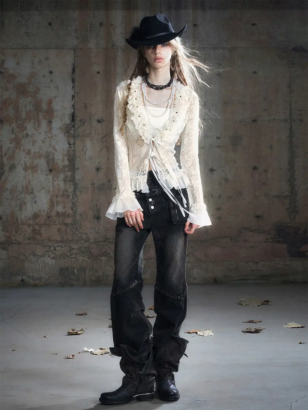 CestNous | Distressed Muddy Dye Patchwork Low-Rise Straight-Leg Jeans