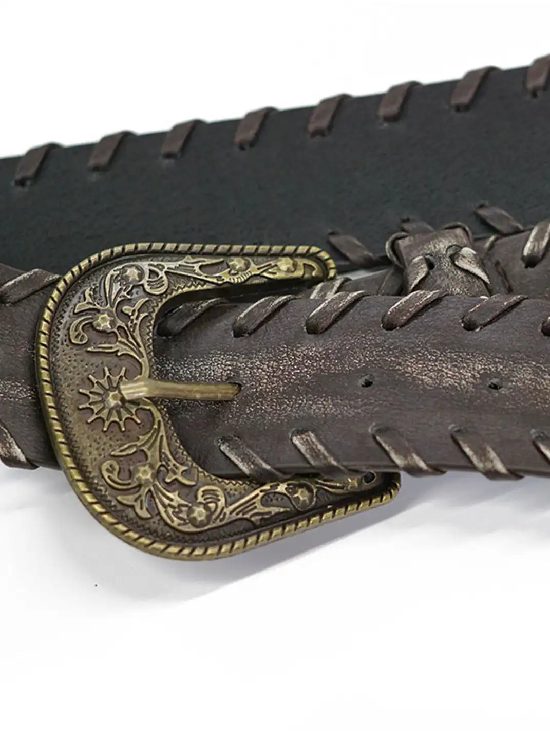 CestNous | Vintage Woven Leather Belt with Floral Buckle
