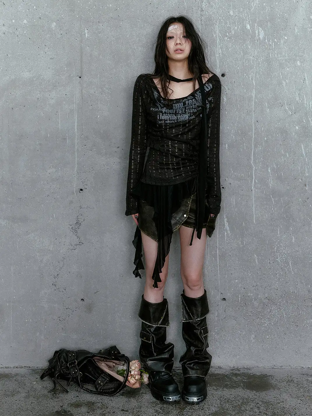 CestNous | Graffiti Print Asymmetrical Knit Top