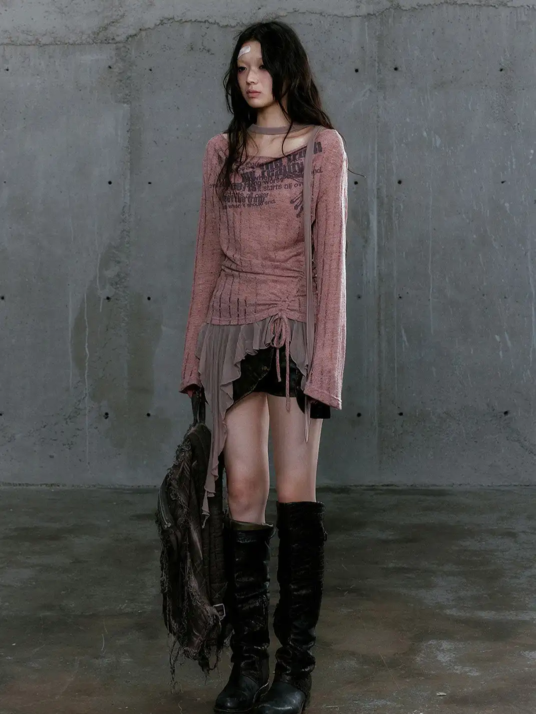 CestNous | Graffiti Print Asymmetrical Knit Top