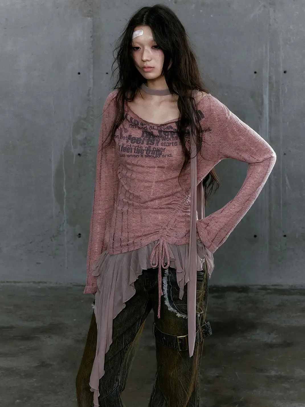 CestNous | Graffiti Print Asymmetrical Knit Top