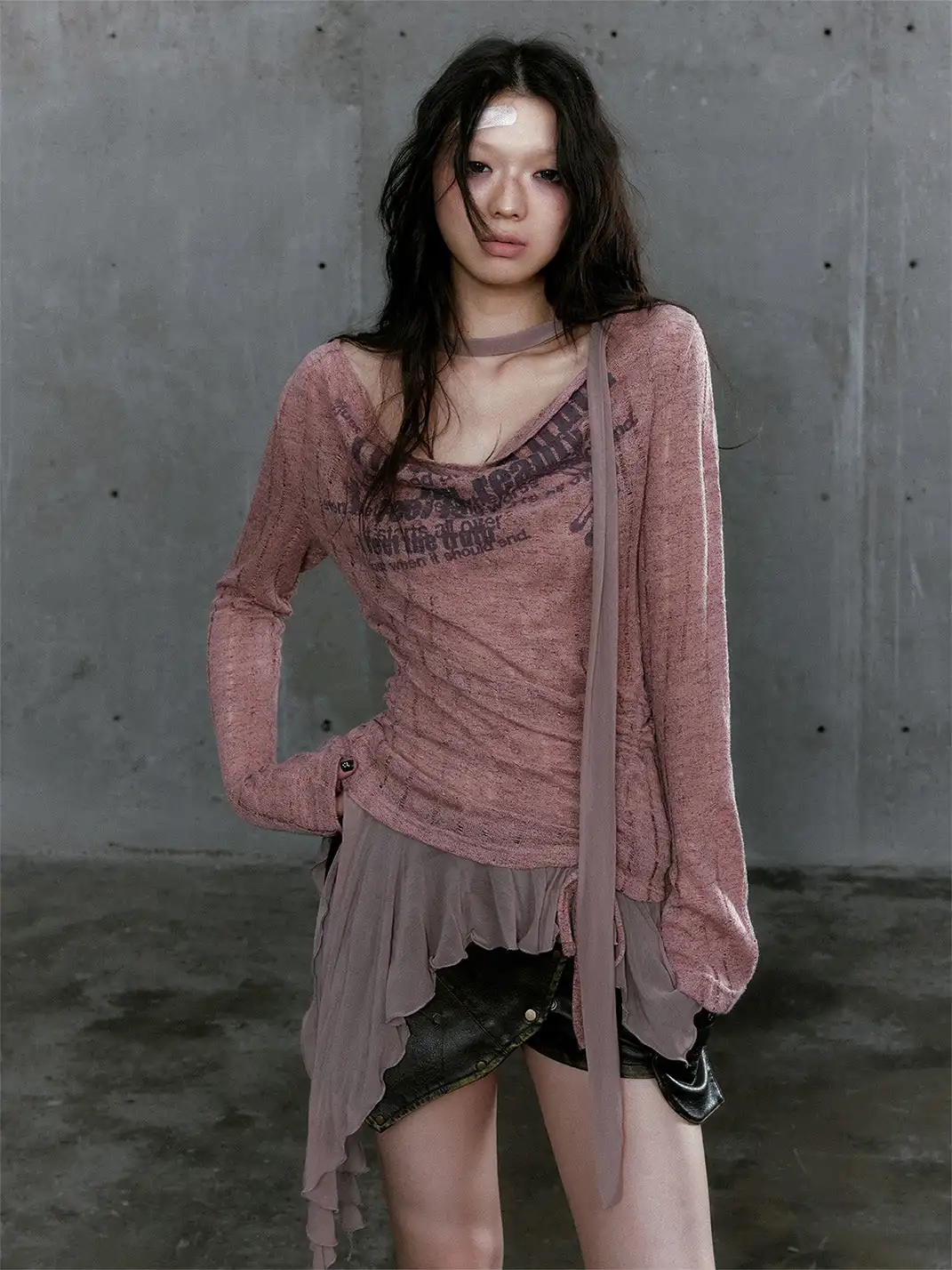 CestNous | Graffiti Print Asymmetrical Knit Top