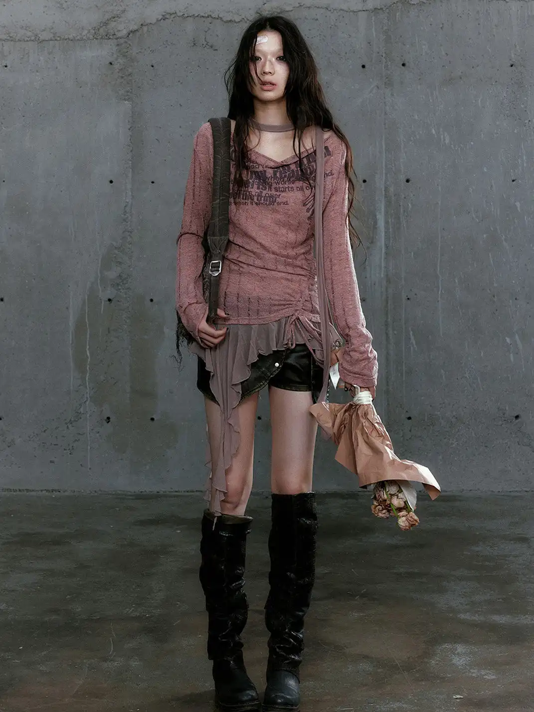 CestNous | Graffiti Print Asymmetrical Knit Top
