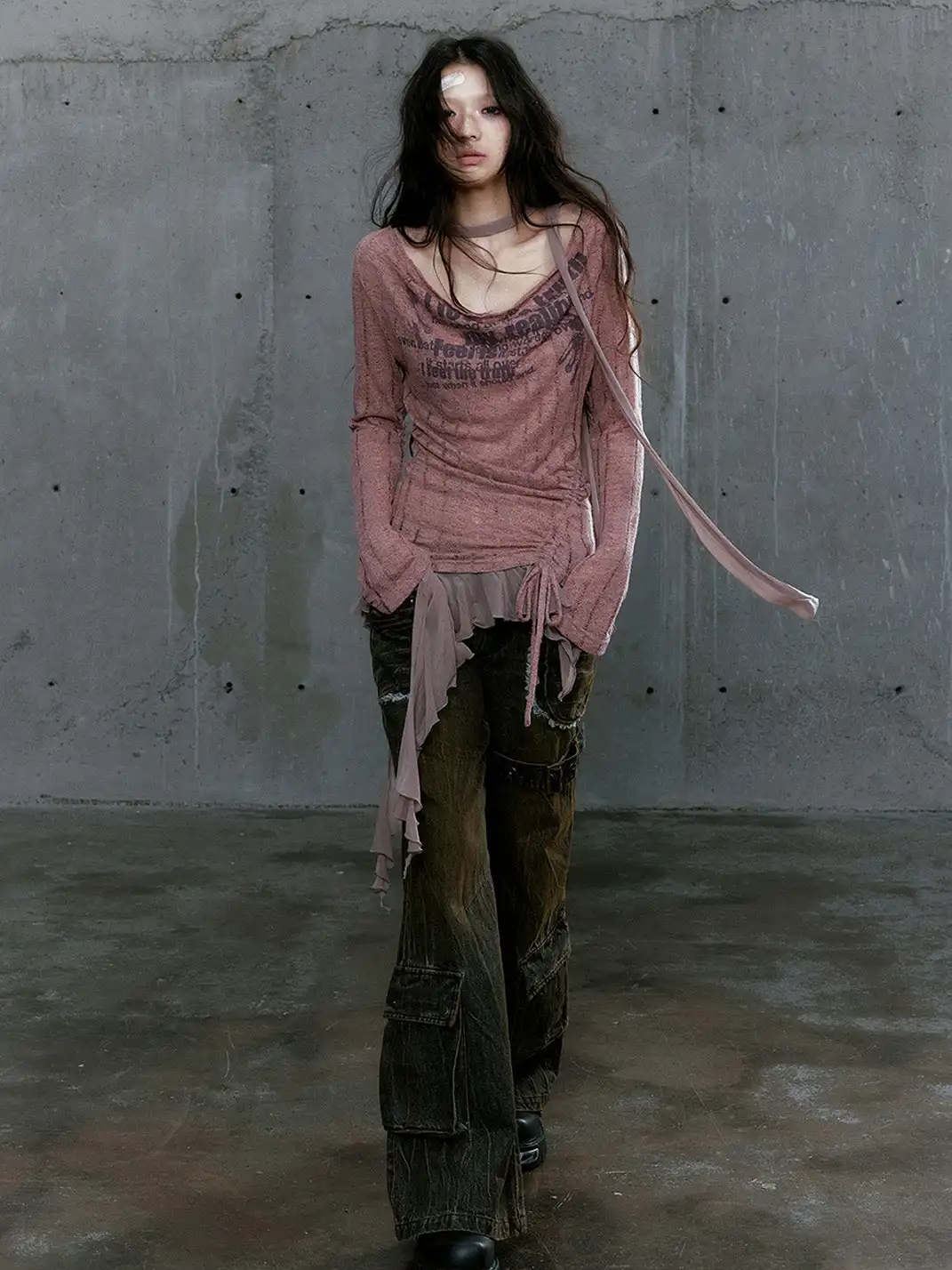 CestNous | Graffiti Print Asymmetrical Knit Top