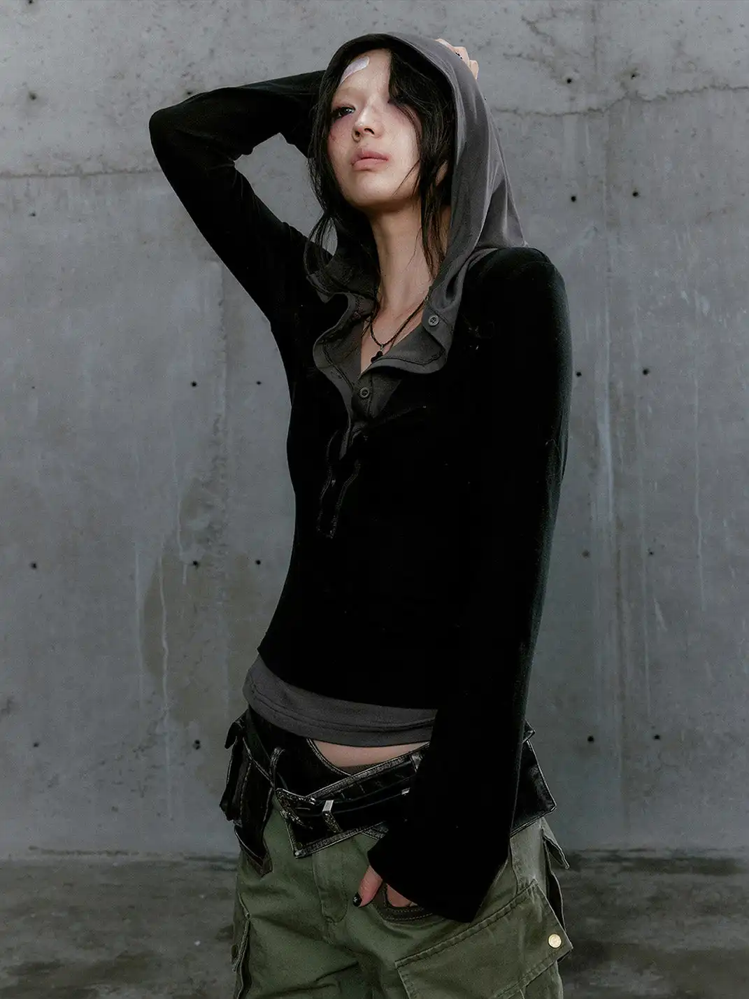 CestNous | Punk-Inspired Layered Hoodie with Printed Hood