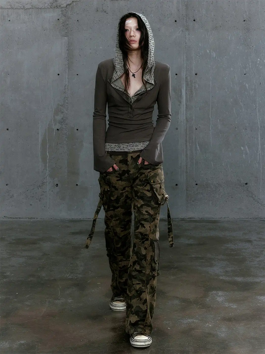 CestNous | Punk-Inspired Layered Hoodie with Printed Hood