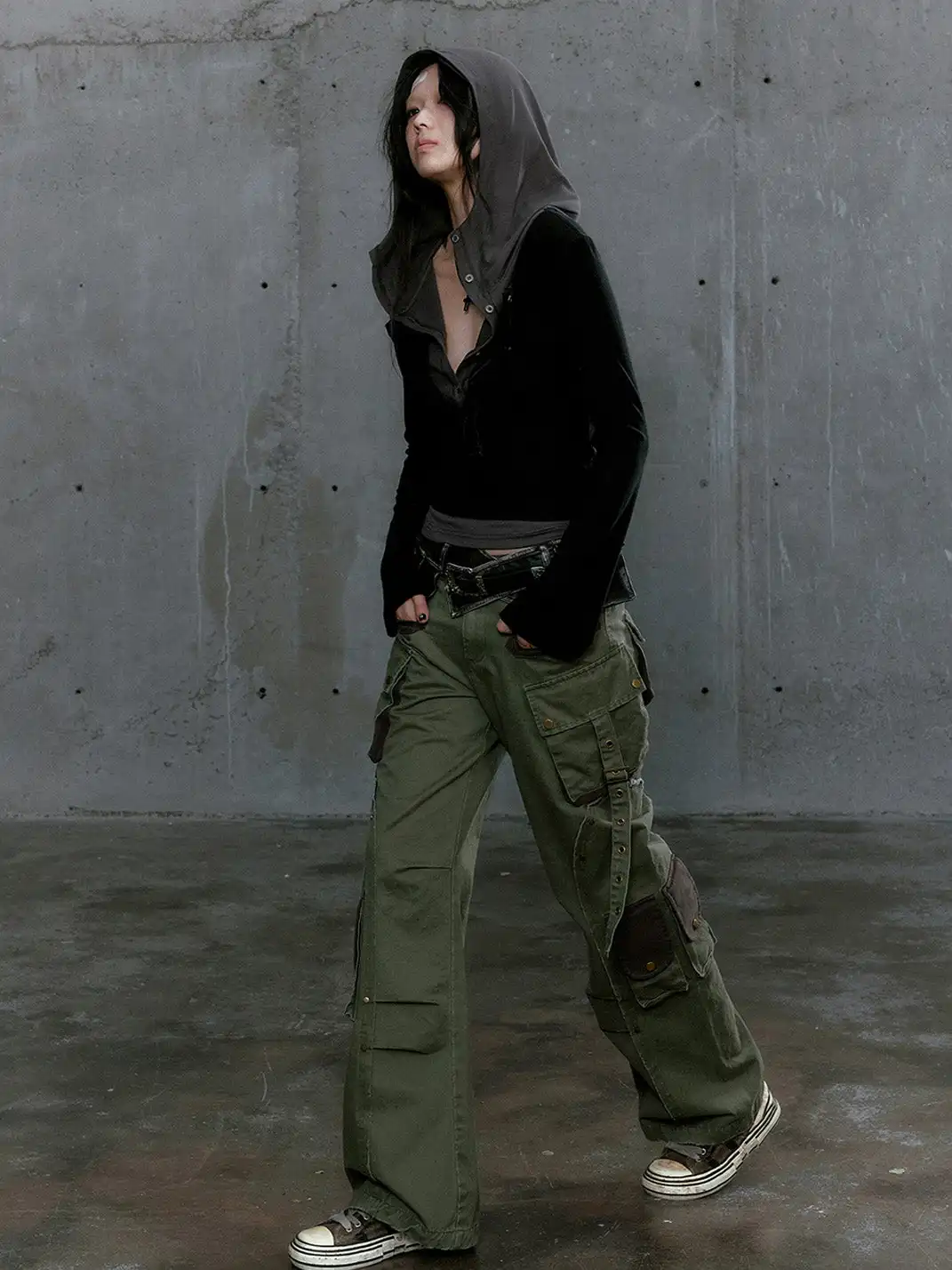 CestNous | Punk-Inspired Layered Hoodie with Printed Hood