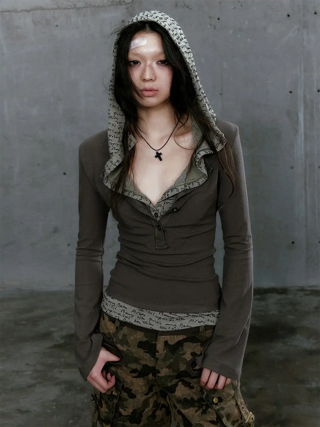 CestNous | Punk-Inspired Layered Hoodie with Printed Hood