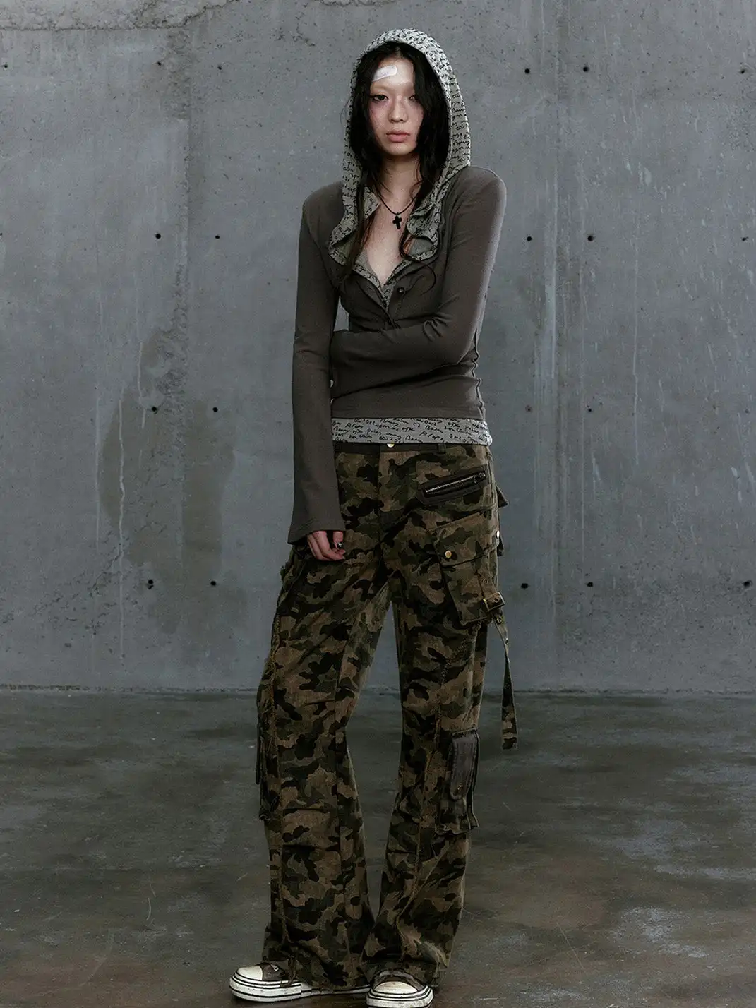 CestNous | Punk-Inspired Layered Hoodie with Printed Hood