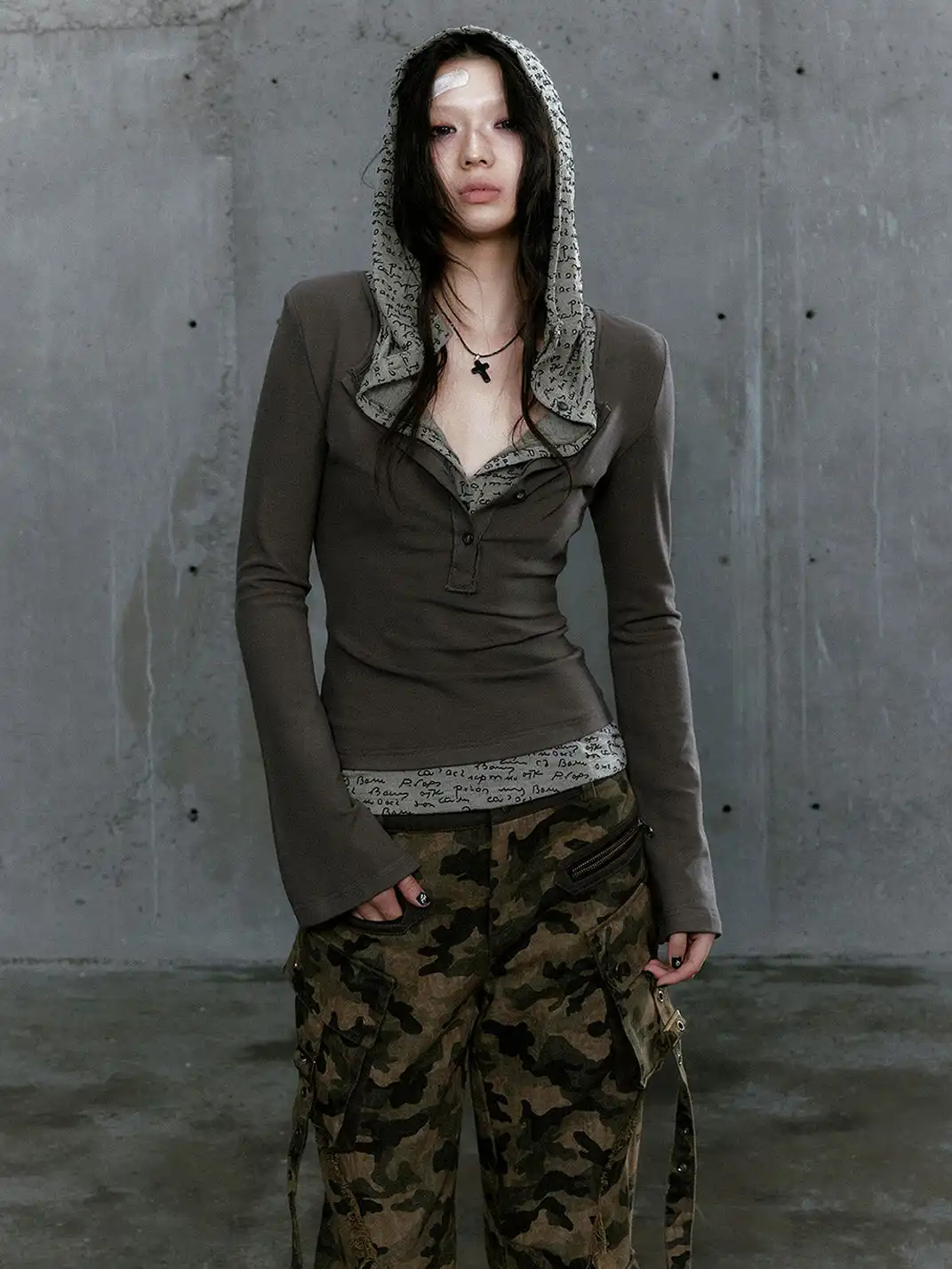 CestNous | Punk-Inspired Layered Hoodie with Printed Hood
