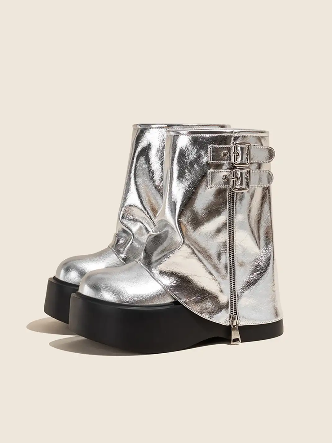 OLDMEOW | Platform Western Boots Silver Platform Knee-High Boots