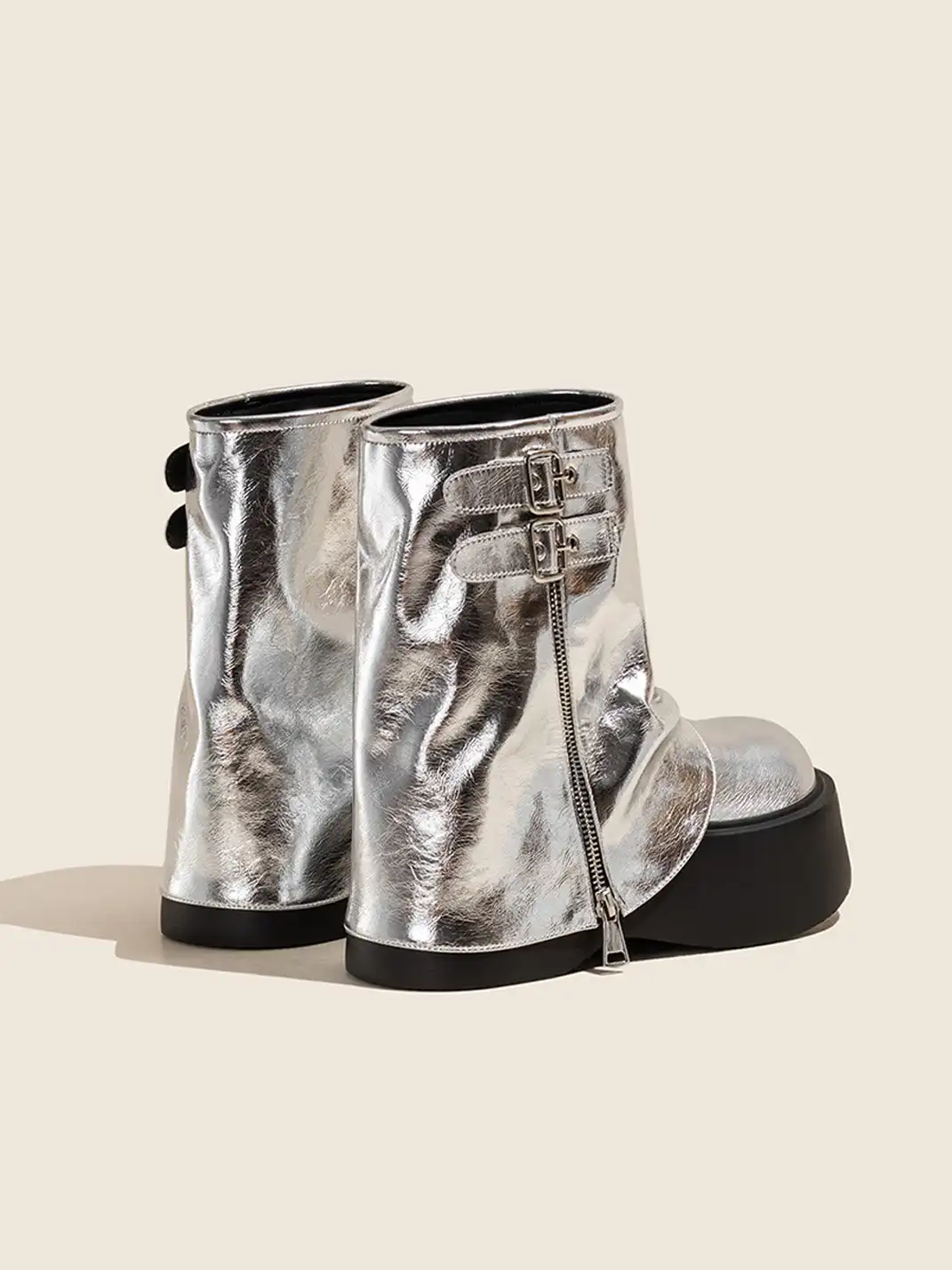 OLDMEOW | Platform Western Boots Silver Platform Knee-High Boots