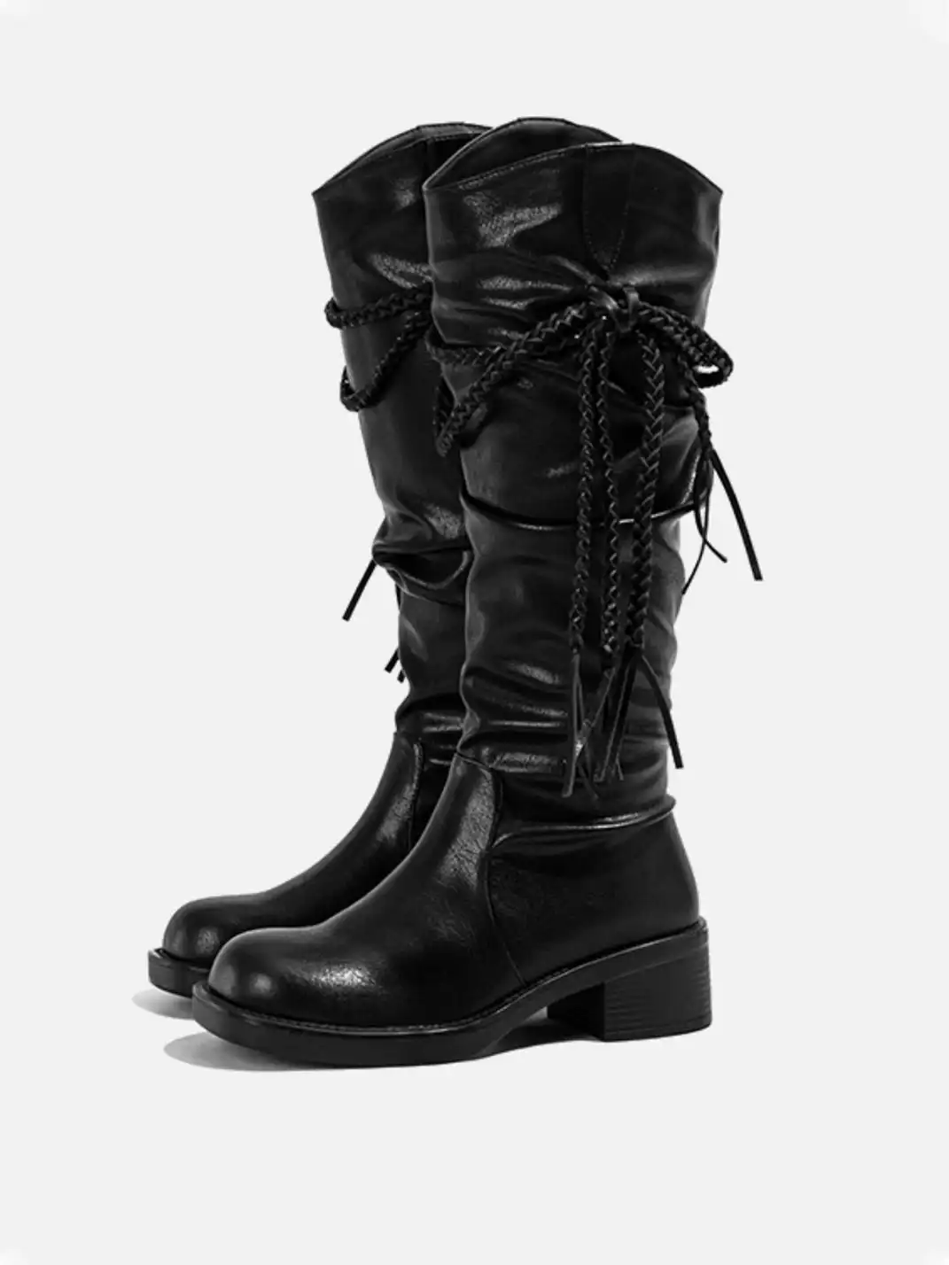 OLDMEOW | Black Over-the-Knee Boots with Tassel Detail
