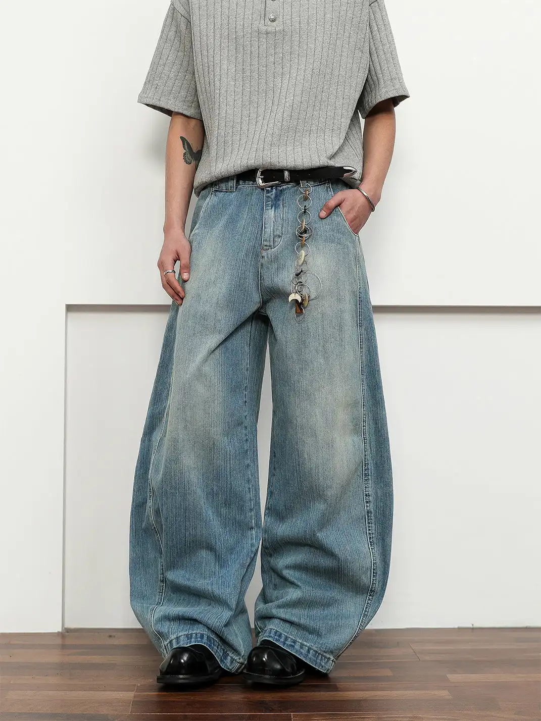 FLYOFF | Vintage Banded Wide-Leg Baggy Jeans