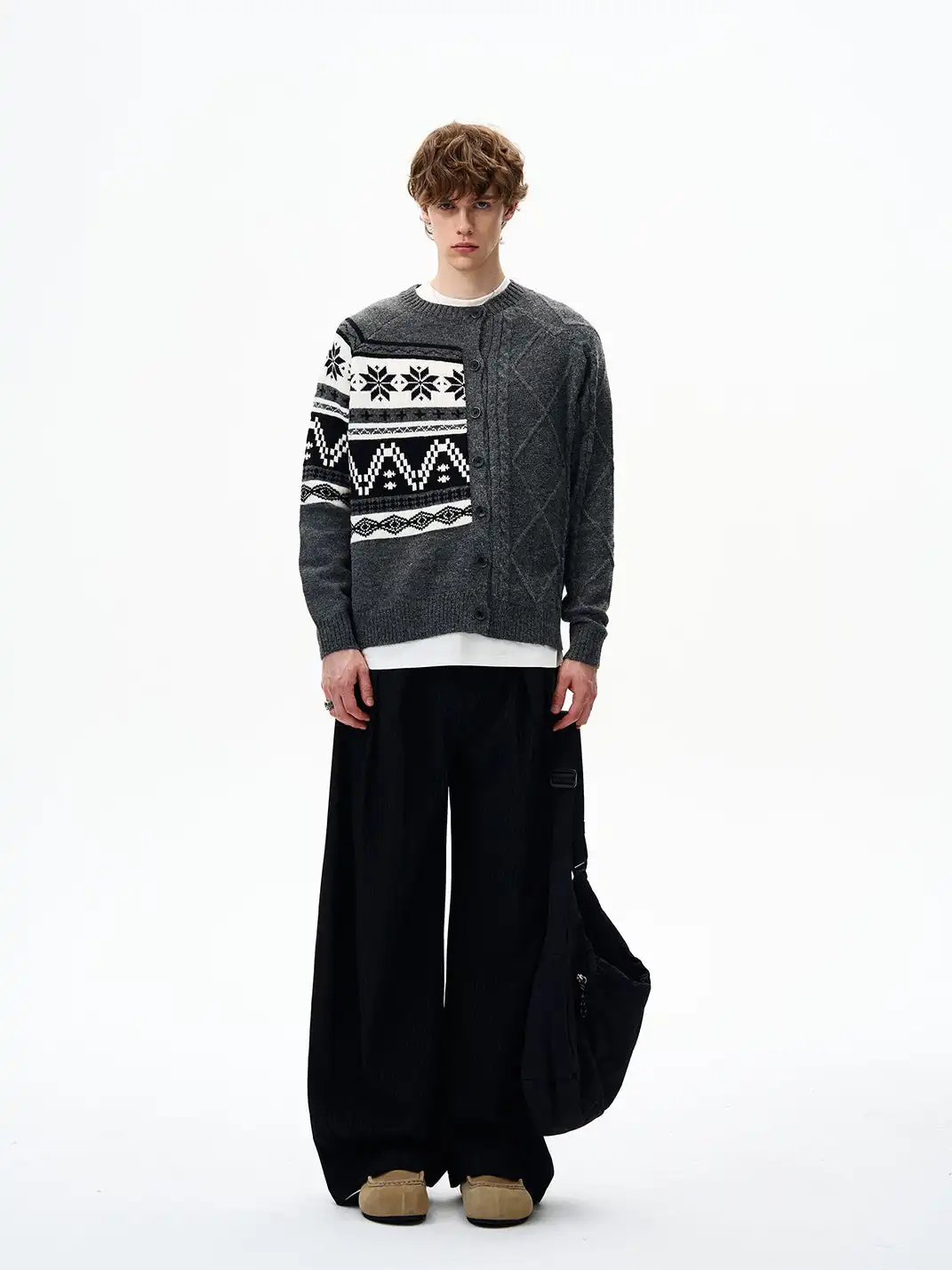 FLYOFF | Fair Isle Color-Block Buttoned Knit Cardigan
