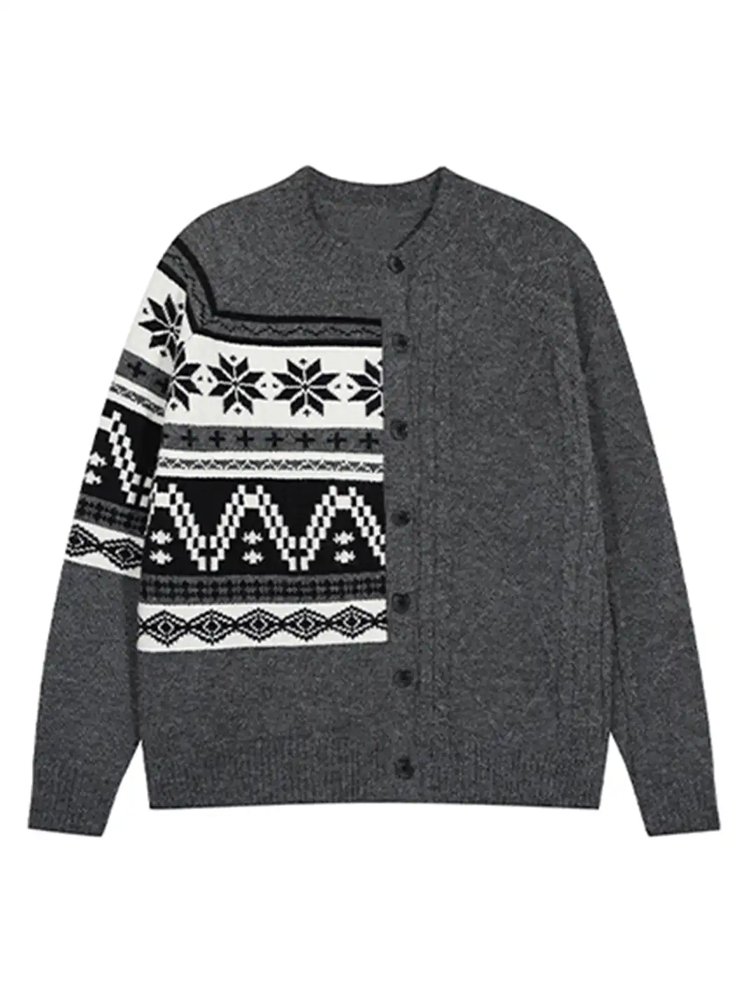 FLYOFF | Fair Isle Color-Block Buttoned Knit Cardigan