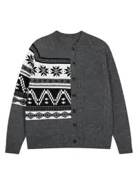 FLYOFF | Fair Isle Color-Block Buttoned Knit Cardigan