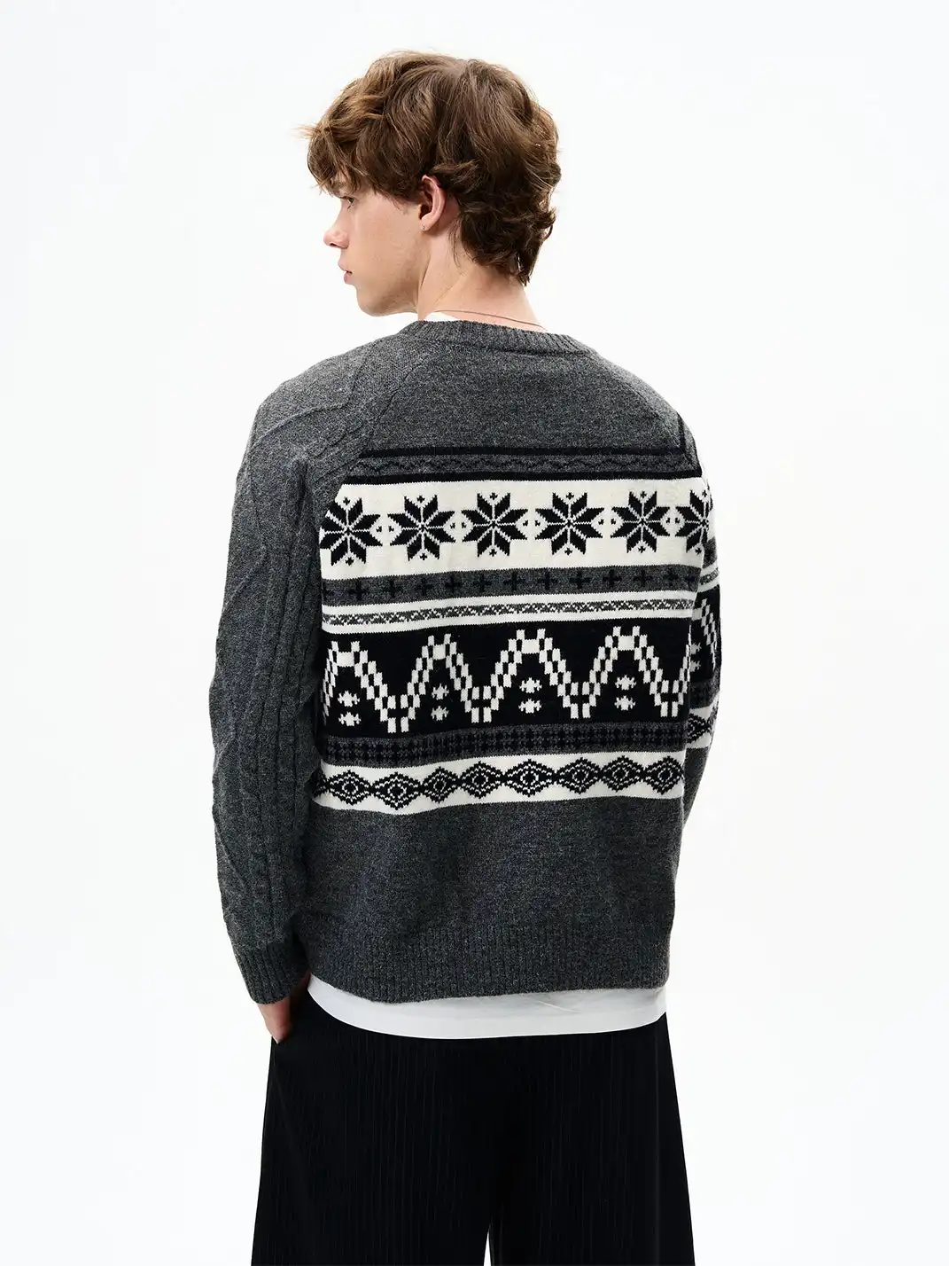FLYOFF | Fair Isle Color-Block Buttoned Knit Cardigan