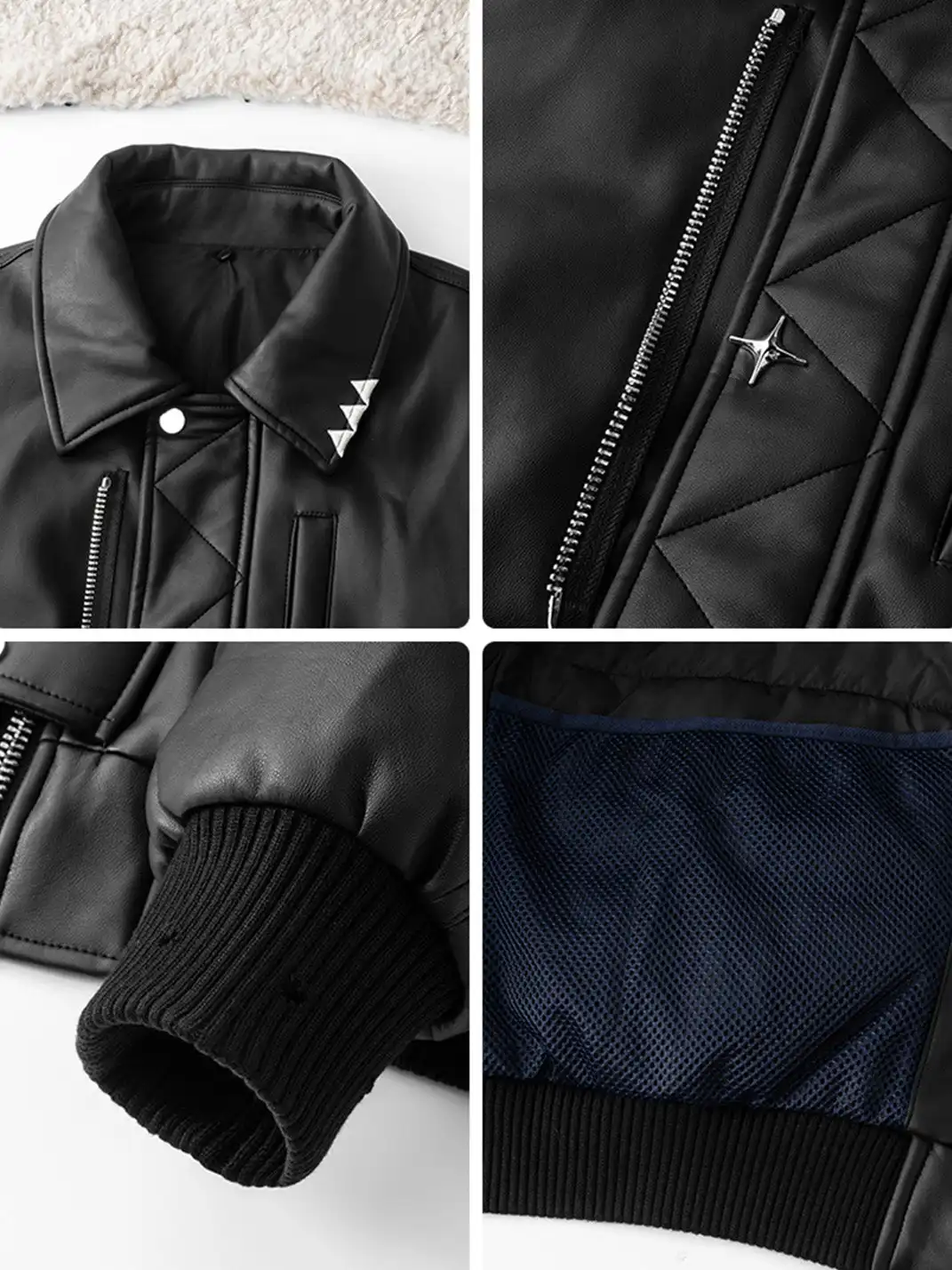 GURBAKS | Detachable Shearling Collar Leather Bomber Jacket