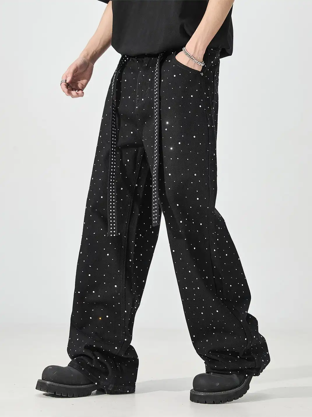 GURBAKS | Studded Denim Streetwear Loose Fit Jeans