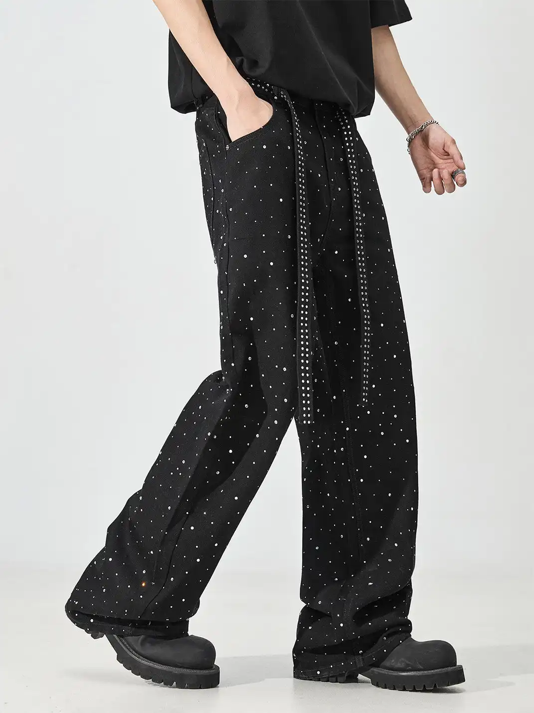GURBAKS | Studded Denim Streetwear Loose Fit Jeans