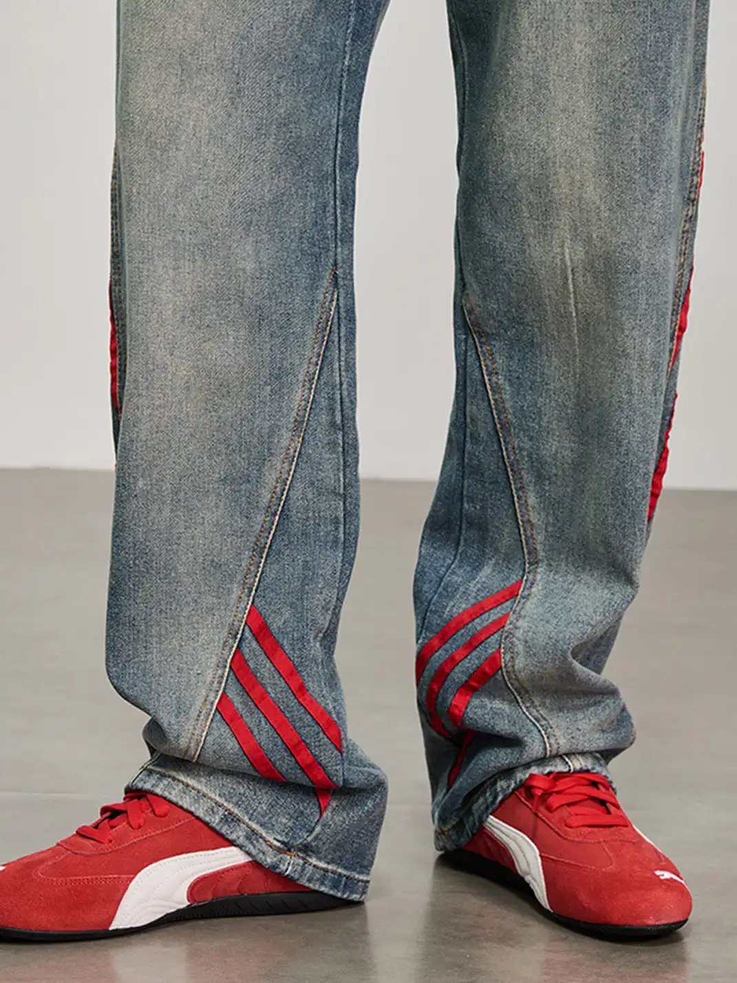 GURBAKS | Color Block Wide-Leg Denim Pants with Stripes
