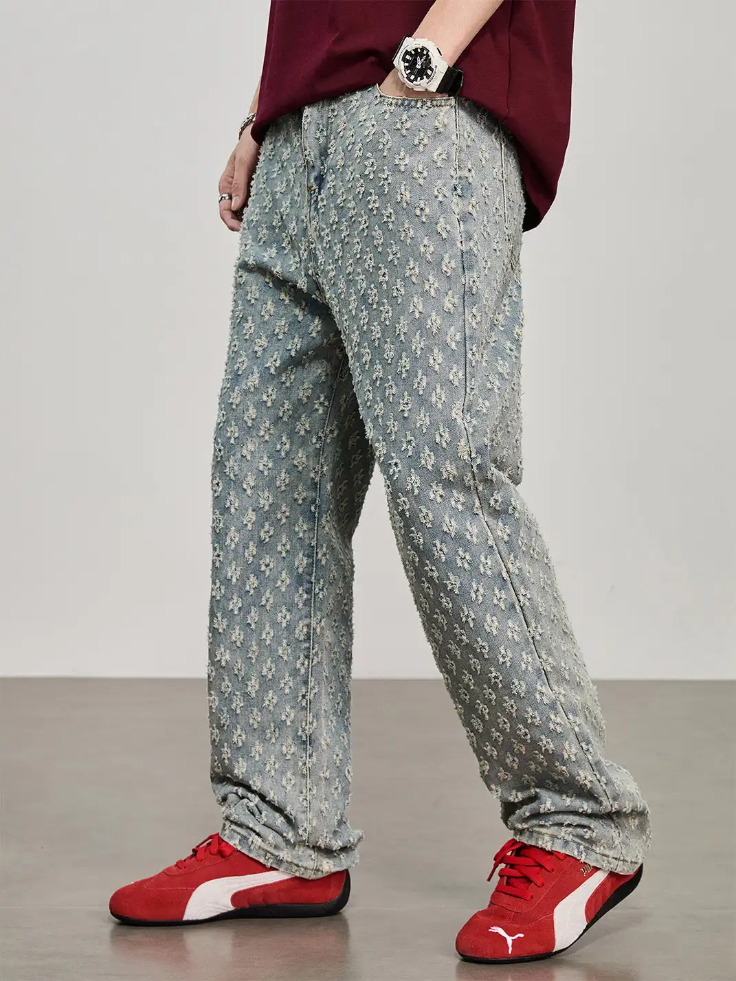 GURBAKS | Vintage Floral Straight-Leg Denim Pants