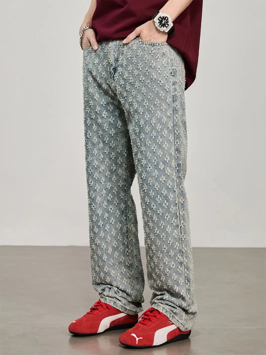 GURBAKS | Vintage Floral Straight-Leg Denim Pants