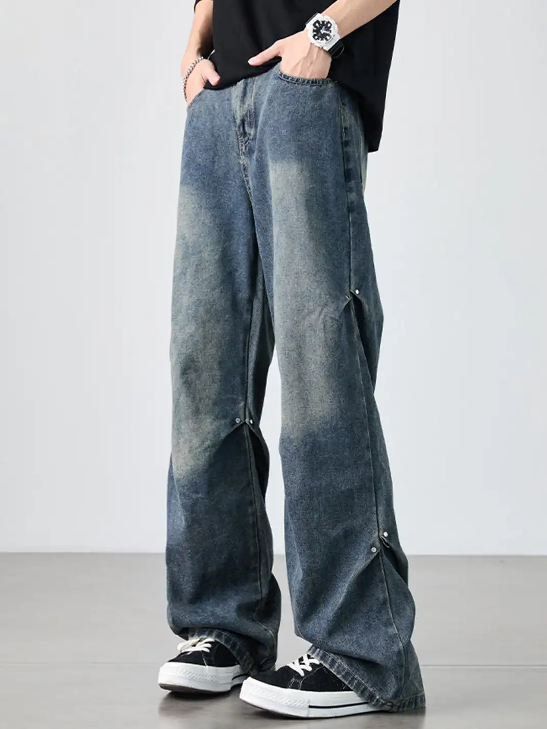GURBAKS | Vintage Washed Loose Fit Wide-Leg Jeans