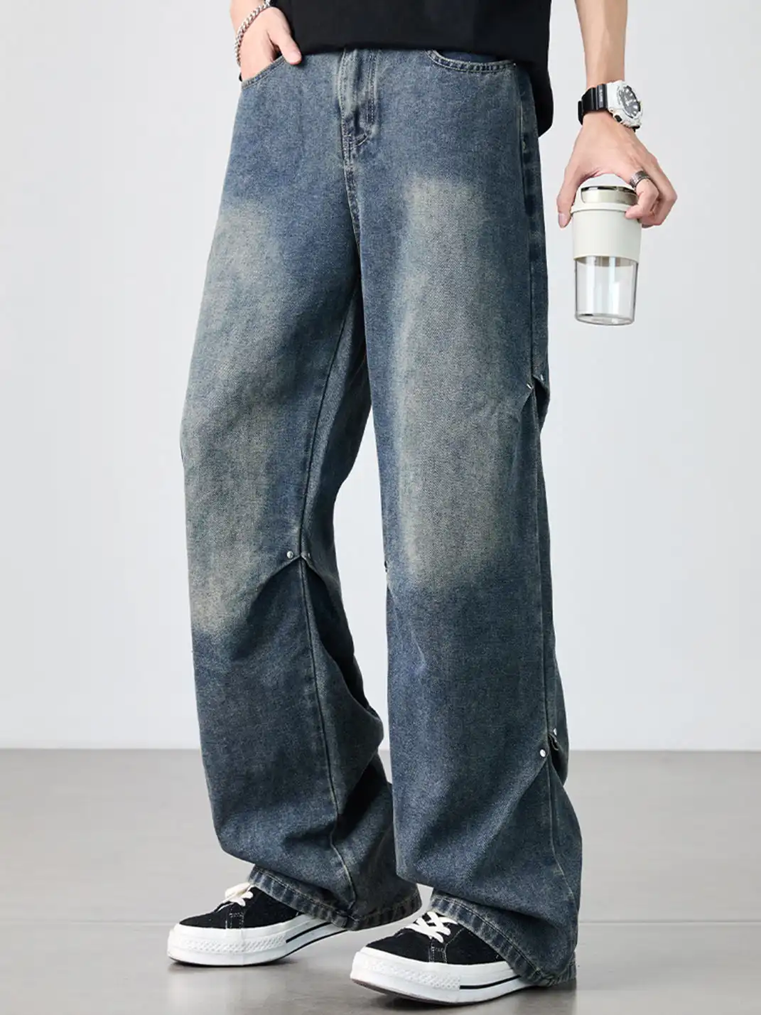 GURBAKS | Vintage Washed Loose Fit Wide-Leg Jeans