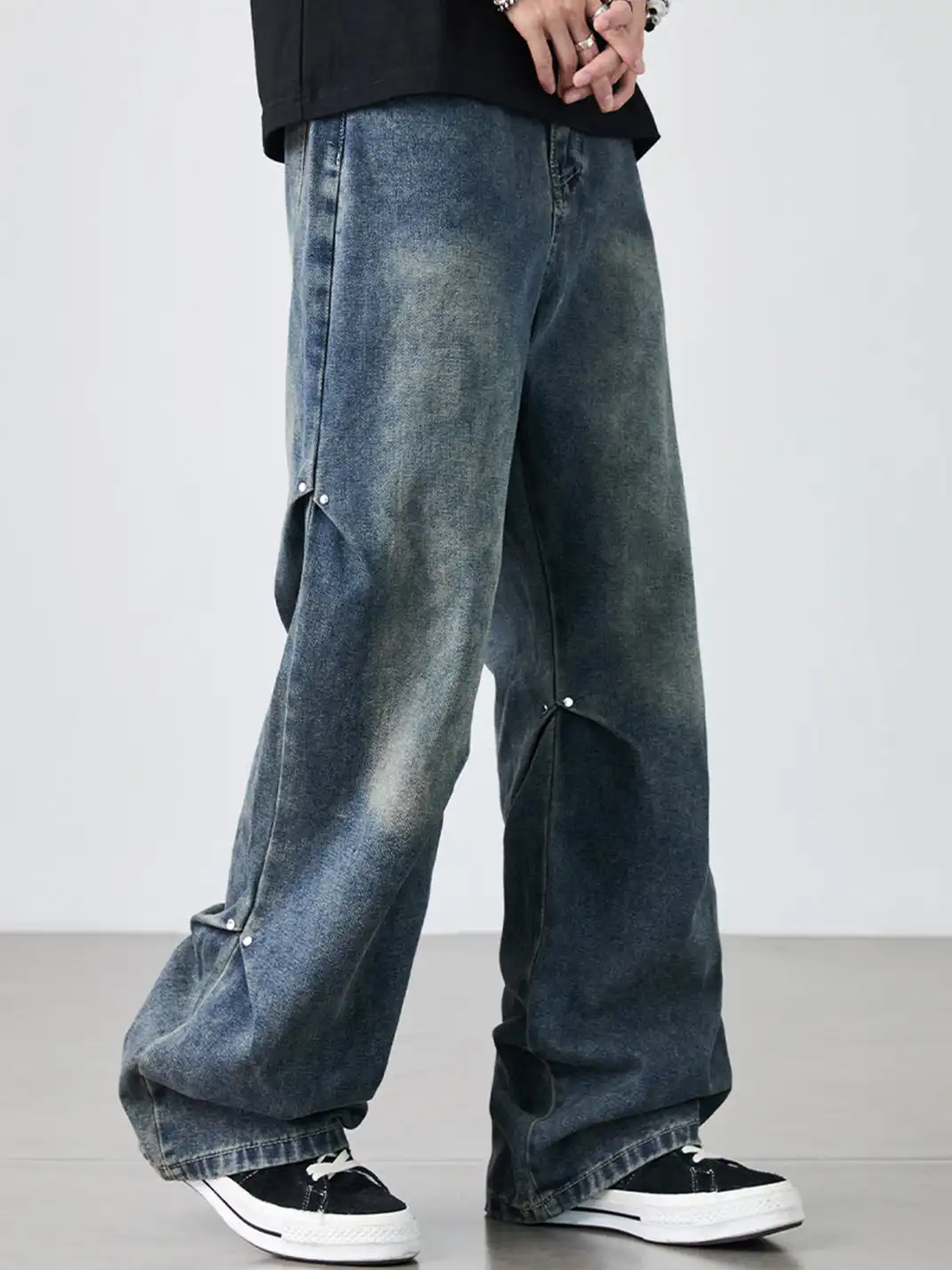 GURBAKS | Vintage Washed Loose Fit Wide-Leg Jeans