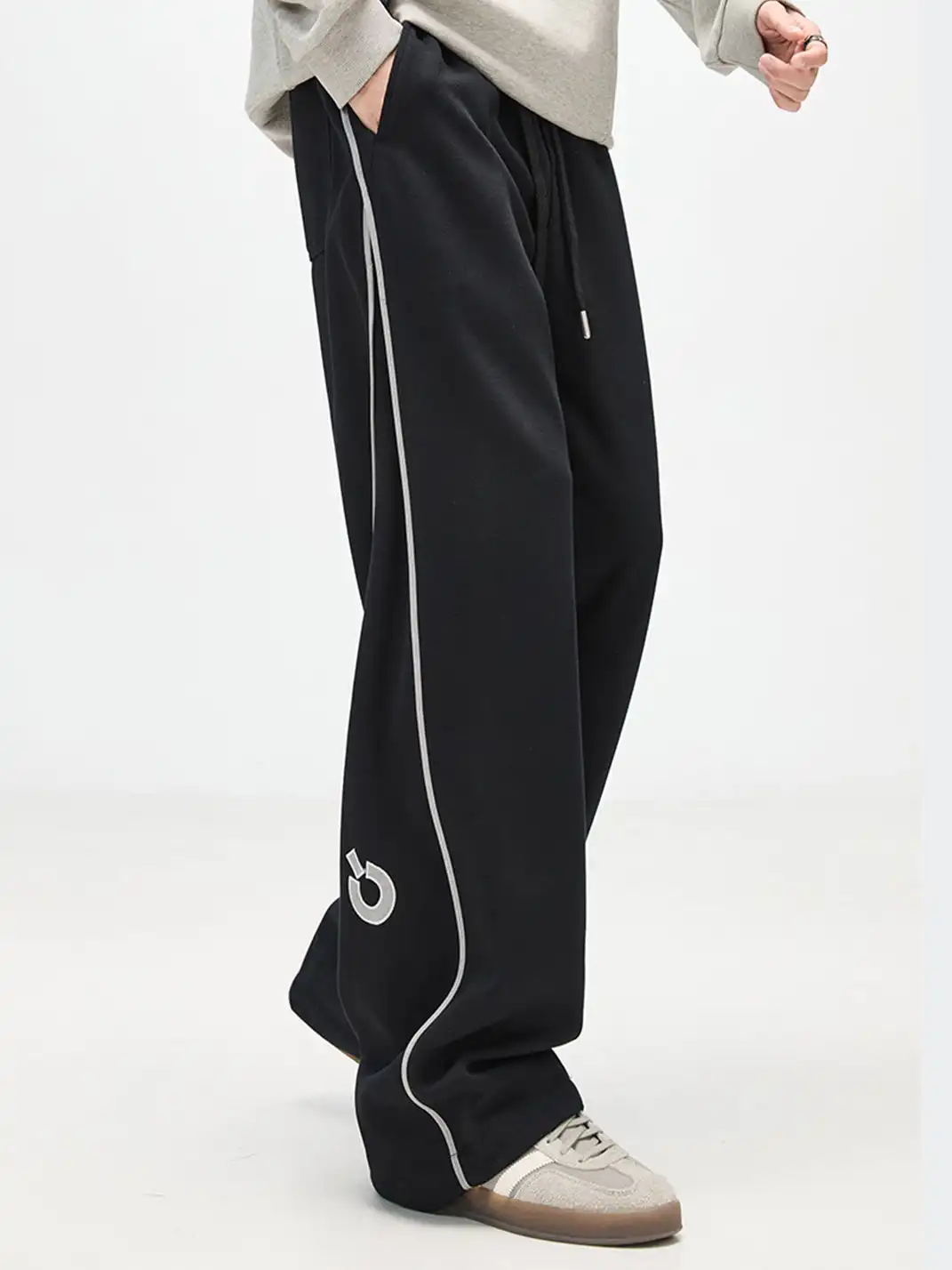 GURBAKS | Color-Block Wide-Leg Sports Pants with Side Stripes