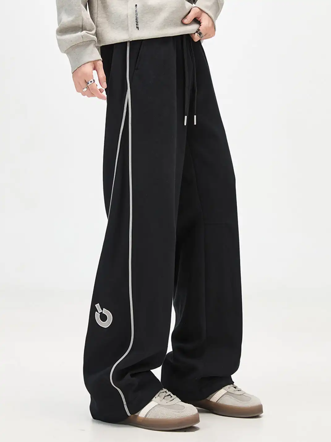 GURBAKS | Color-Block Wide-Leg Sports Pants with Side Stripes