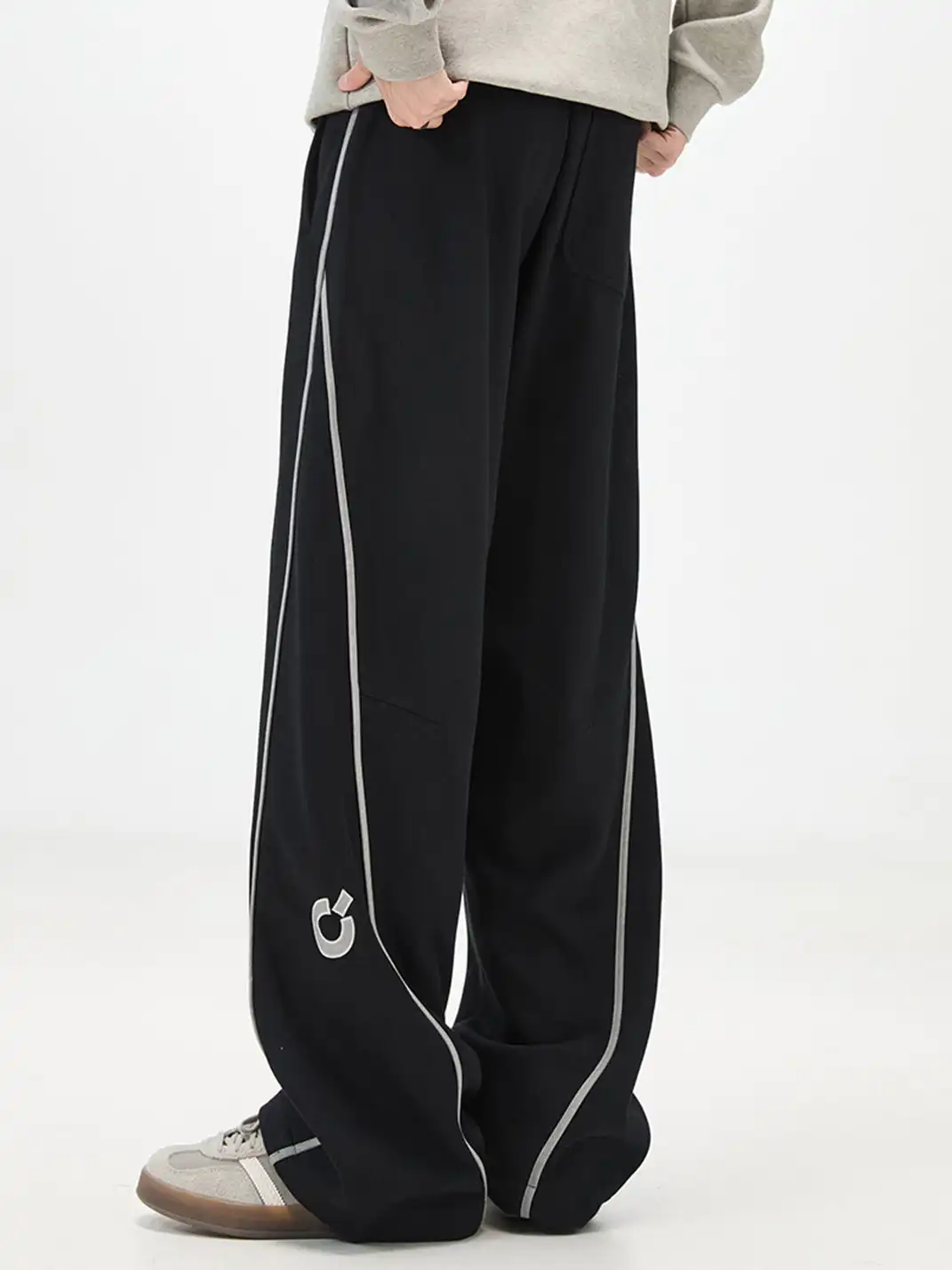 GURBAKS | Color-Block Wide-Leg Sports Pants with Side Stripes