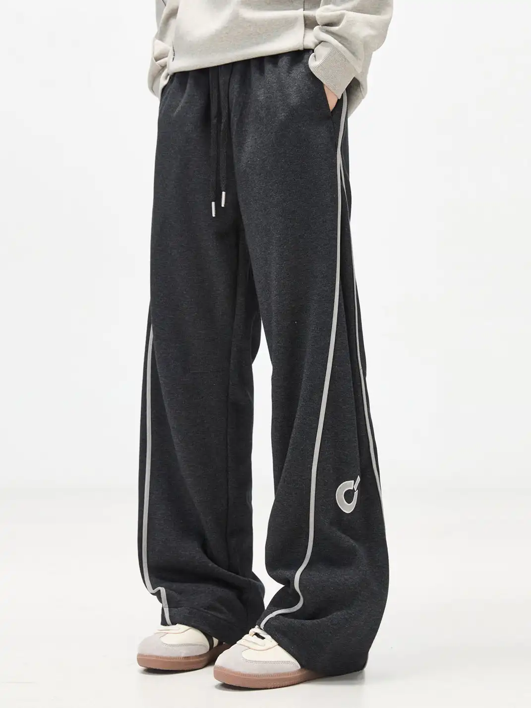 GURBAKS | Color-Block Wide-Leg Sports Pants with Side Stripes