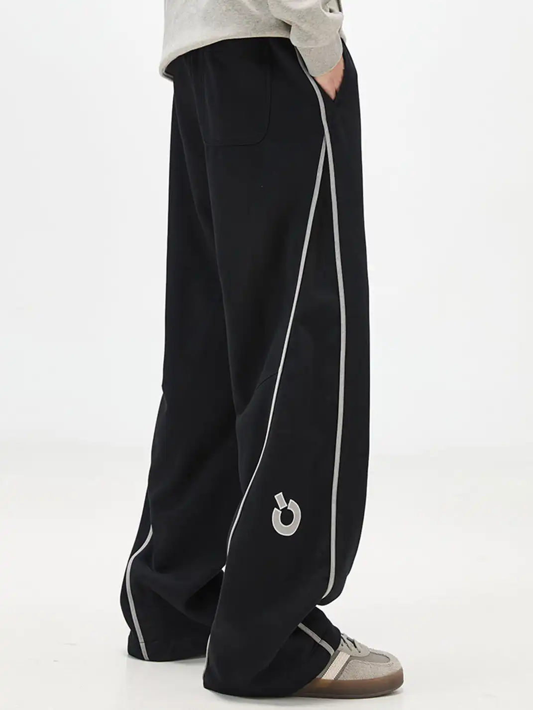 GURBAKS | Color-Block Wide-Leg Sports Pants with Side Stripes